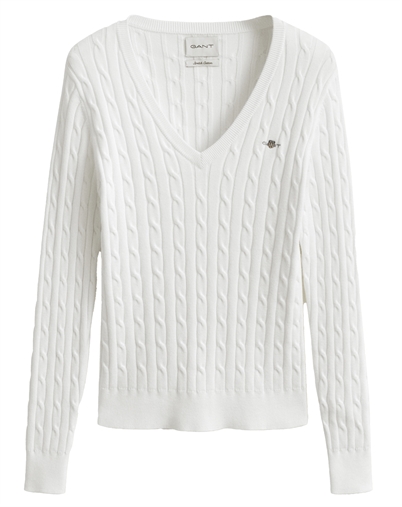 Gant - Cable V-Neck Strik - Eggshell